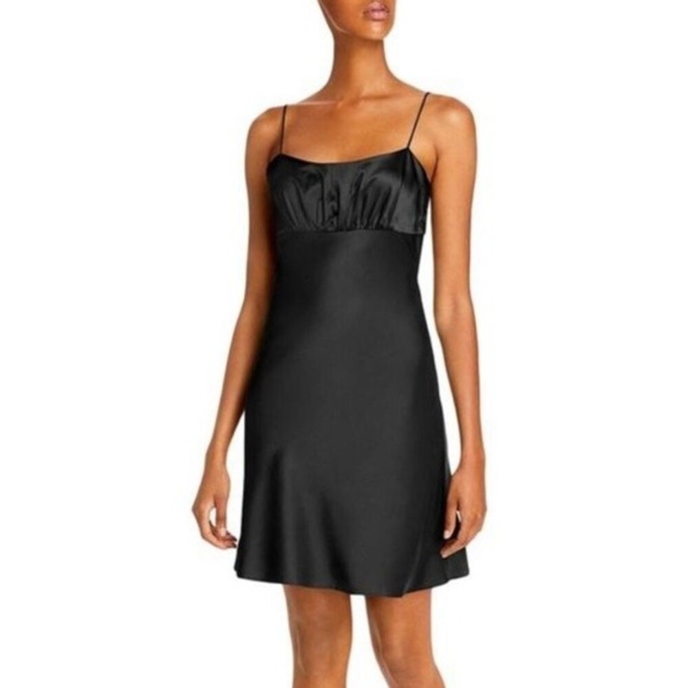 Aqua Sleek Classic Black Satin Mini Dress Size Small